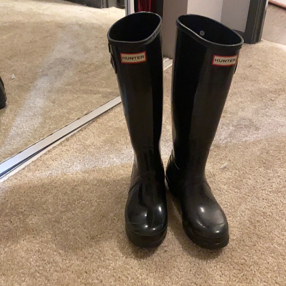 Black tall hunter rain boots